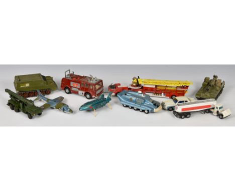 A large collection of vintage playworn loose Dinky and Corgi die-cast vehicles of various series comprising fourteen Dinky, t