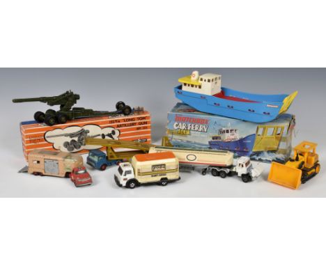 A large collection of vintage playworn loose Matchbox and other die-cast vehicles together with a boxed Crescent Tots "Long T