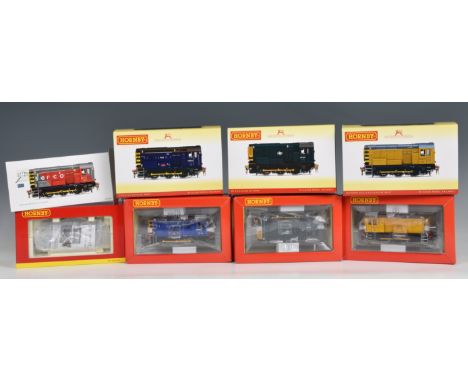 Four boxed Hornby OO Gauge Class 08 Diesel Electric shunter locomotives all DCC Ready, comprising an R3049 in red and grey Se
