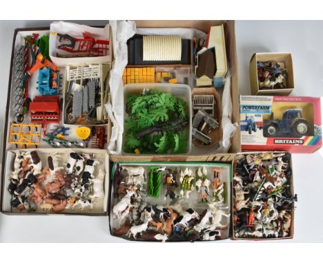 An extensive collection of unboxed Britains 1/32 scale plastic Farm vehicles, animals, figures and buildings mid-1980s, inclu