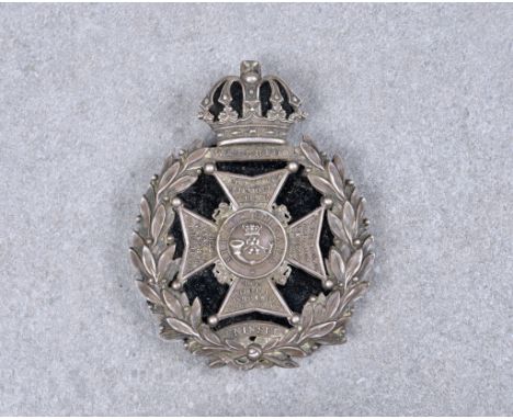 A Victorian Rifle Brigade Officers cross belt or pouch plate white metal, crowned "WATERLOO" over a Maltese Cross, bearing ti