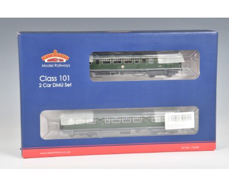 A boxed Bachmann OO gauge 32285 BR Class 101 2 Car DMU Set DCC Fitted, nos. E50231 and E56083, BR green livery with speed whi