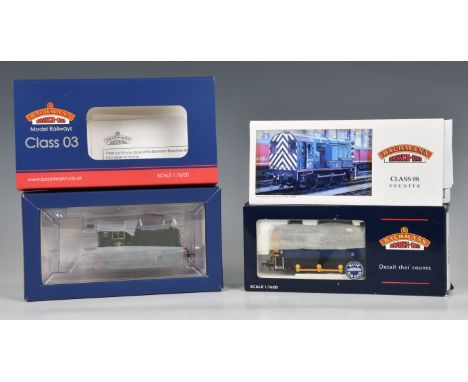 Two Bachmann OO Gauge diesel shunters comprising a 31-366 Class 03, no. D2016, in BR green livery (NM-M, box E); and a 32-116