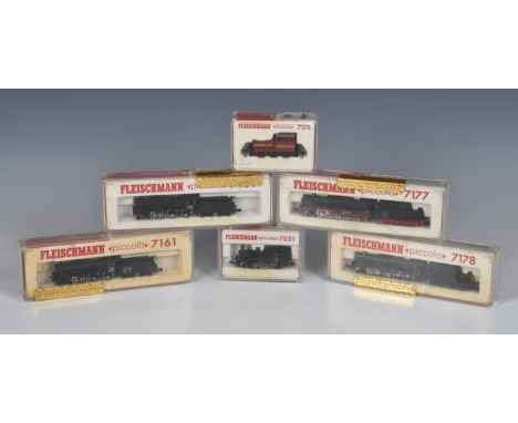 Fleischmann  piccolo - six cased N gauge locomotives to include 2 x  7161 steam locomotives FS 675.001, 0BB 638 1818 Dion Wei