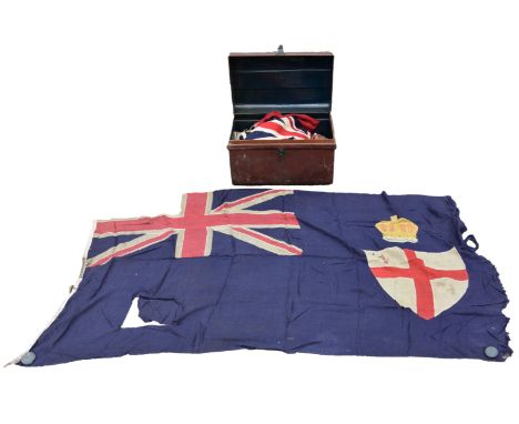 A collection of ten vintage cotton Union Jack flags / British ensigns of varying sizes, together with other various flags and