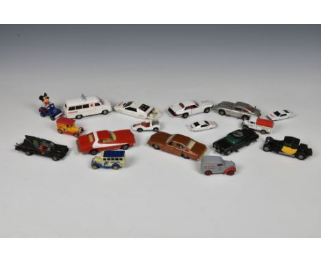 A small collection of playworn Dinky &amp; Corgi TV related cars to include Batmobile; The Saint; 007 Aston Martin; 007 Lotus