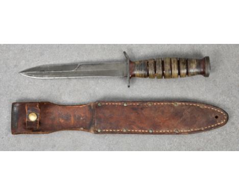 WW2 American Paratroopers M3 Combat Knife early pattern M3 fighting knife having the original leather binding to the grip and