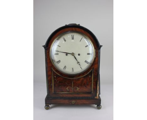 A 19th century brass inlaid flame mahogany cased bracket clock the brass fusee movement signed Frodsham Gracechurch Street Lo