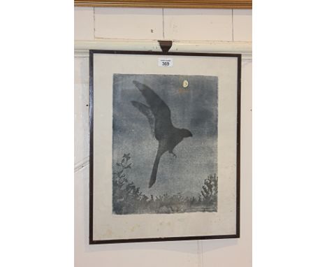 Robert Hainard (1906-1999) Silhouette of a hawk in a moonlit sky, limited edition print, 24/27, inscribed and signed in penci
