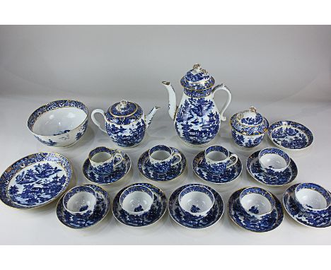 A late 18th / early 19th century Caughley / Worcester blue and white porcelain part tea service, decorated in the Chinese sty