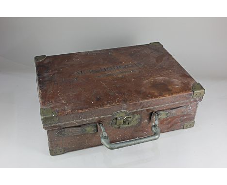 A Sherwood Foresters brass mounted leather covered wooden case, embossed M. K. Hodgson 47.5cm