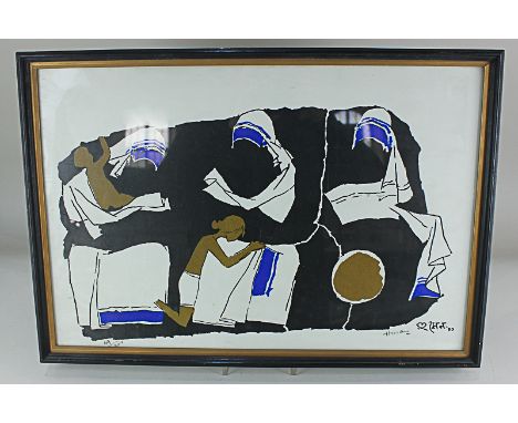 Maqbool Fida Husain (Indian, 1915-2011), three studies of Mother Teresa, limited edition colour print, numbered 49/200 and si