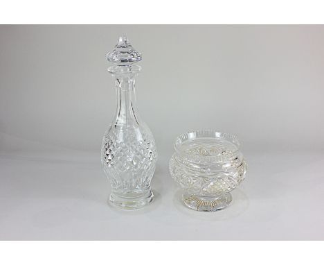 A Waterford crystal wine decanter together with a cut glass bowl