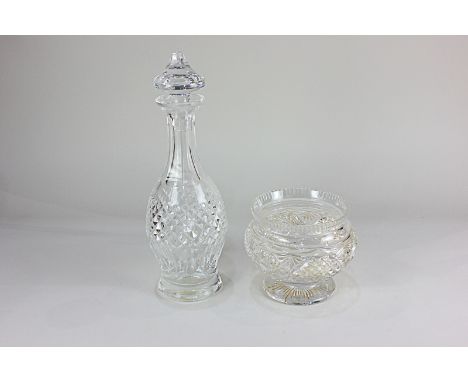 A Waterford crystal wine decanter together with a cut glass bowl