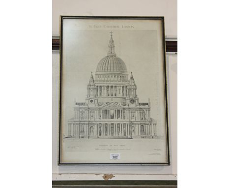 After Arthur F.E. Poley, St Paul's Cathedral, London, Elevation of West Front, print, 55cm by 37cm