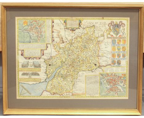 John Speede (1552-1629): Glocestershire (Gloucestershire) - 'contrived into thirty thre several hundreds....',&nbsp;engraved 