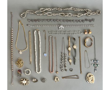 A collection of vintage silver and costume jewellery - 1930s-90s, including a 1977 HM silver ingot pendant necklace; a silver