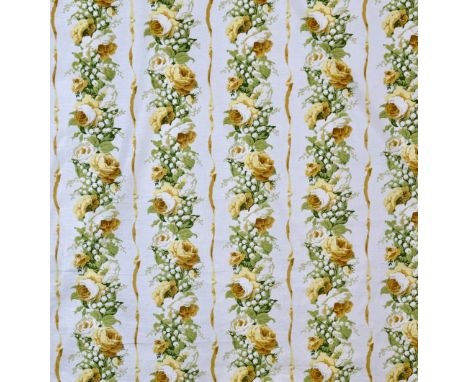 17m of Colefax &amp; Fowler 'Lymington' cotton chintz - yellow and green roses and lily of the valley print on white ground w