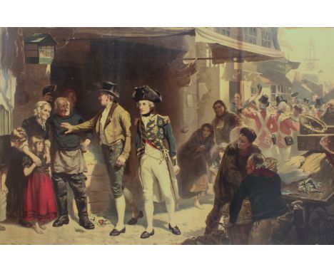 After Fred Roe (British 1864-1947) 'Bound For Trafalgar’s Bay, Nelson Leaving Portsmouth for The Victory' colour chromolithog