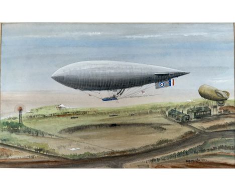 Norman Wilkinson (1878-1971) The Silver Queen (Airship TZ) at Royal Naval Air Service Dover  watercolour, signed lower right 