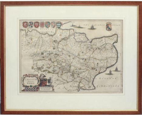 Blaeu (Johannes): Cantium vernacule Kent, a 17th century engraved map - pub. Amsterdam, c.1645, with contemporary hand colour