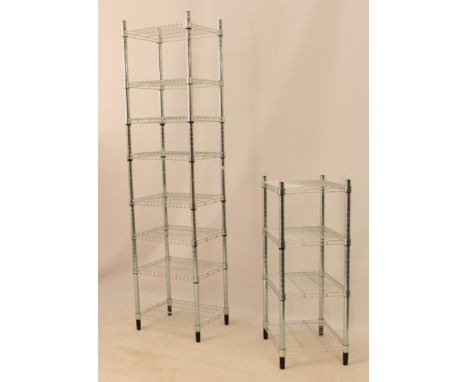 Three OMAR open bathroom or larder shelving units - galvanized steel, adjustable shelves and feet, one 179.5 m high, the pair
