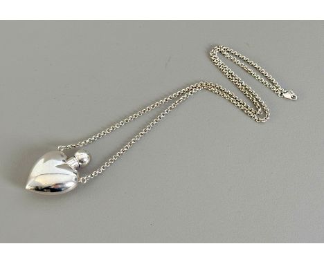 A Penhaligon's sterling silver scent bottle necklace - hallmarked London 1999, heart-shaped, the turn-off stopper with integr