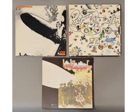 Vinyl records: 3 x Led Zeppelin LP album records - comprising Led Zeppelin (588 171, red/plum label, orange sleeve lettering 