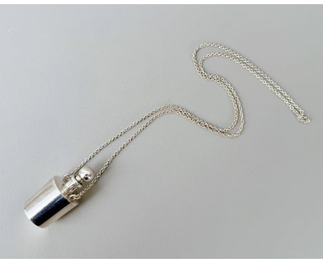 A Penhaligons sterling silver scent bottle necklace - hallmarked London 2000, of flask-form, the turn-off stopper with integr