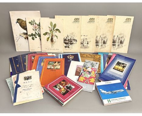 A collection of vintage airline menus, 1970s-80s - including Club and First Class, airlines including British Airways, Qantas