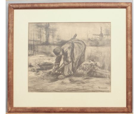 After Vincent Van Gogh (Dutch, 1853-1890) Peasant woman digging up potatoes isographie print (by W. van Meurs), blind stamp l