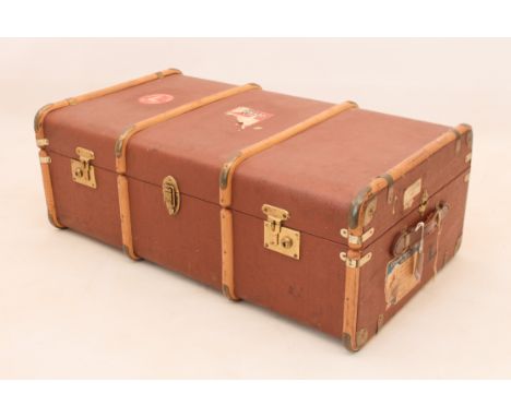 A vintage steamer trunk, early 1950s - with leather carrying handles, in good condition, the interior with removable tray, th
