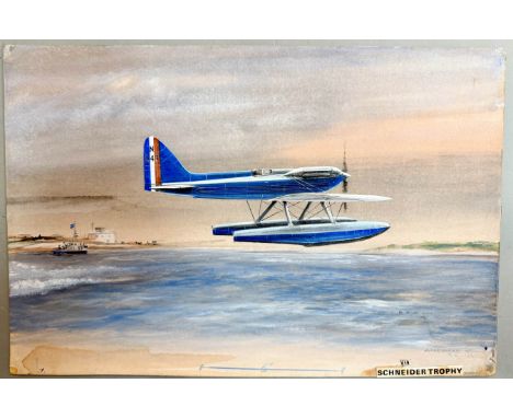 J. M. Page Supermarine S.6 at Woolston (N247 winner of the 1929 Schneider Trophy) watercolour and gouache, signed and  'PAGE 