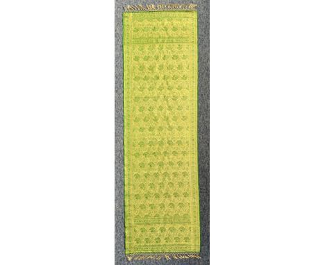 An Indian silk embroidered scarf - second half 20th century, in emerald green and gold with all over floral and foliate decor
