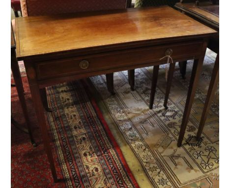 A George III later banded mahogany side table, width 85cm, depth 44cm, height 76cm