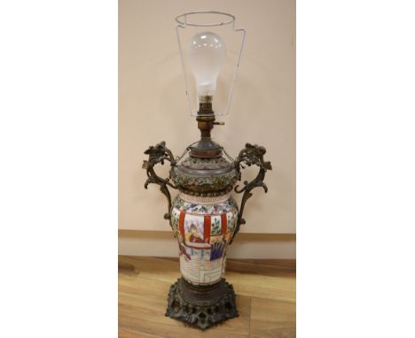 A 19th century Sampson Chinese style ormolu mounted table lamp, height 41cm excl. light fitting