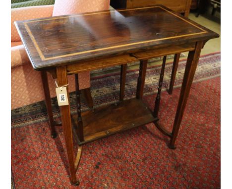 An Edwardian satinwood banded rectangular rosewood occasional table, width 76cm, depth 44cm, height 69cm