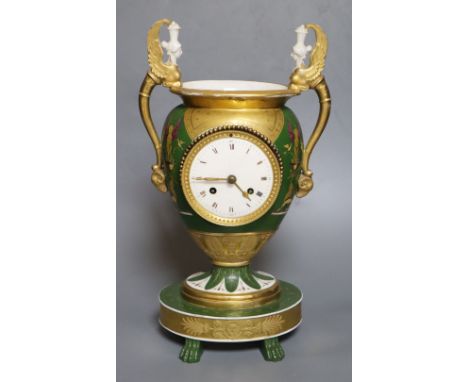 A 19th century French porcelain mantel clock, height 37cm