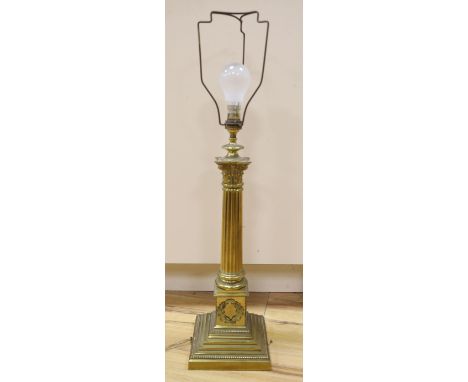 A brass corinthian column table lamp, height 47cm