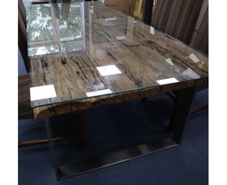 A contemporary Caspian driftwood and chrome rectangular dining table, width 245cm, depth 105cm, height 78cm