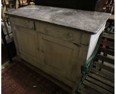 A 19th century painted Continental marble top commode, width 128cm, depth 58cm, height 93cm