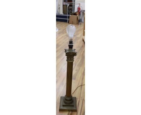 An early 20th century brass corinthian column table lamp, height 59cm excl. light fittings