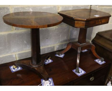 A Regency rosewood work table (cut down) together with a Victorian circular rosewood occasional table, 42cm diameter