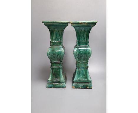 A pair of Chinese turquoise glazed table lamps, height 43cm (converted vases)