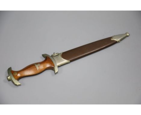 A German WW2 Third Reich SA dagger, by C. G. Haenel, Suhl, the 22cm blade, inscribed "Alles Fur Deutschland" with brown nicke