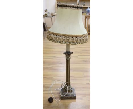 A brass corinthian column table lamp, height 65cm excl. shade