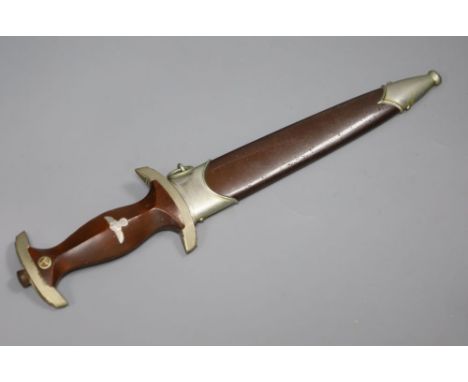 A German WW2 Third Reich SA dagger by Gust. Weyersberg, Solingen, the 22cm blade inscribed "Aller Fur Deutschland, with brown