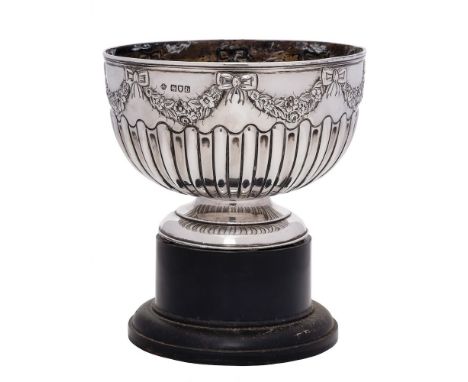 A Victorian silver rose bowl, maker William Hutton & Sons Ltd, London, 1897: of circular form with a reeded rim, ribbon tied 