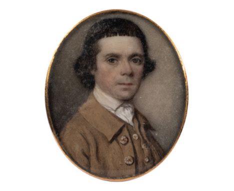 Circle of John Ramage [1748-1802]-A miniature portrait of a young man,: head and shoulders, with short dark hair, high fringe