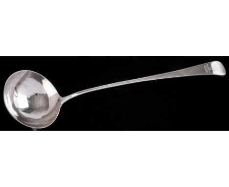 A George III Old English pattern soup ladle, maker Richard Redrick, London, 1771 : crested, 33cm long, 143gms, 4.59ozs.